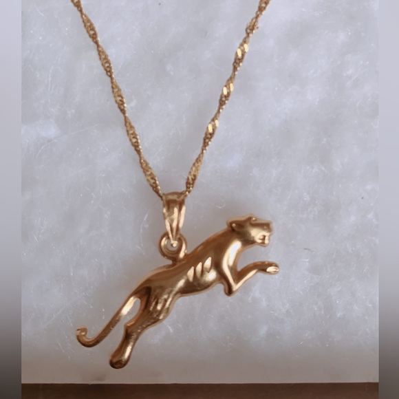 14K Yellow Gold Charm Panther Jaguar Pendant 10k chain - Picture 3 of 8